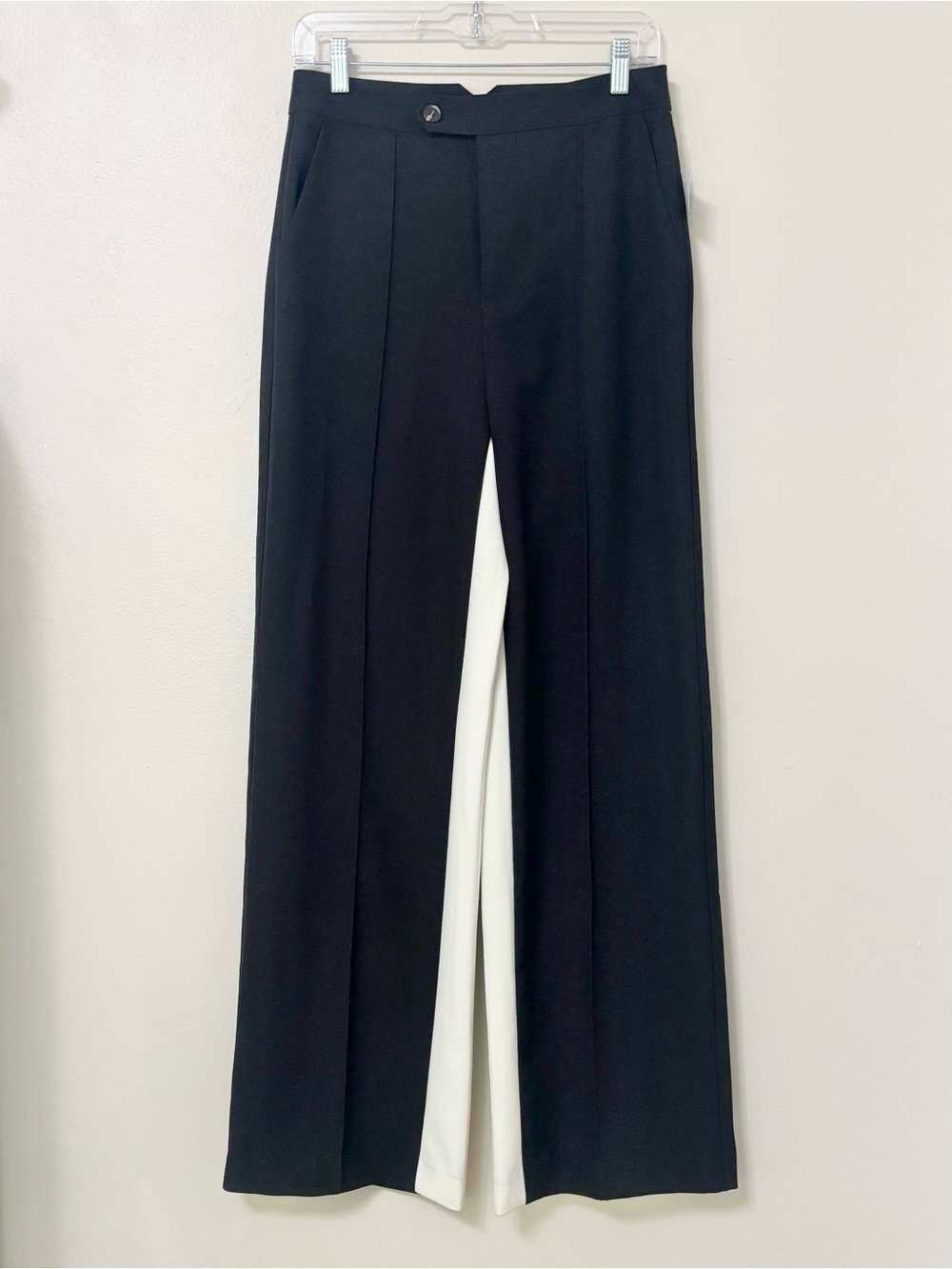 Avec Les Filles High Rise Wide Leg Contrast Stripe Pants Black/White Size 4 NWT